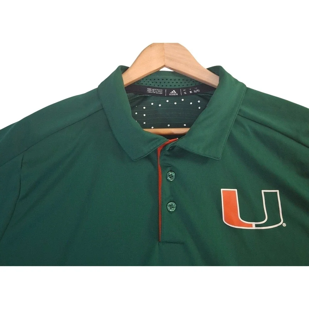Adidas Miami Hurricanes Men XL‎ Green Polo Shirt NCAA Hurricanes Short Slv